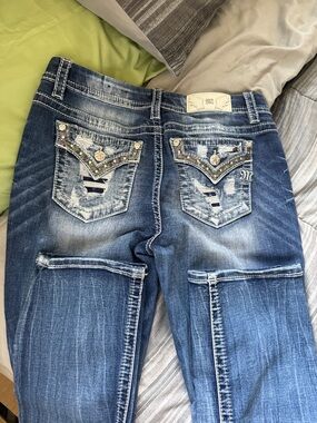 Miss Me Distressed Embellished Blue Skinny Jeans